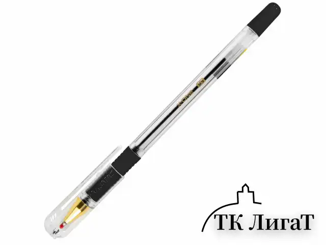 Ручка шариковая с грипом BRAUBERG "X-ONE", ЧЕРНАЯ, корпус прозрачный, узел 0,5 мм, линия письма 0,35 мм, 143988