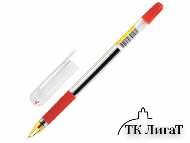 Ручка шариковая с грипом BRAUBERG "X-ONE", КРАСНАЯ, корпус прозрачный, узел 0,5 мм, линия письма 0,35 мм, 143989
