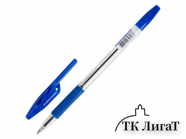 Ручка шариковая с грипом BRAUBERG "ULTRA GT", СИНЯЯ, корпус прозрачный, линия 0,5 мм, 144051