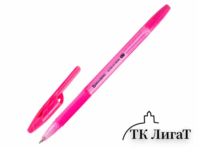 Ручка шариковая с грипом BRAUBERG "ULTRA GT NEON", СИНЯЯ, корпус ассорти, линия 0,35 мм, 144054