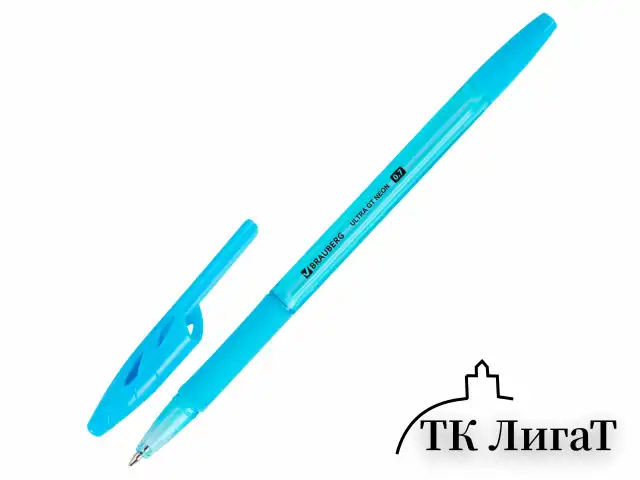 Ручка шариковая с грипом BRAUBERG "ULTRA GT NEON", СИНЯЯ, корпус ассорти, линия 0,35 мм, 144054