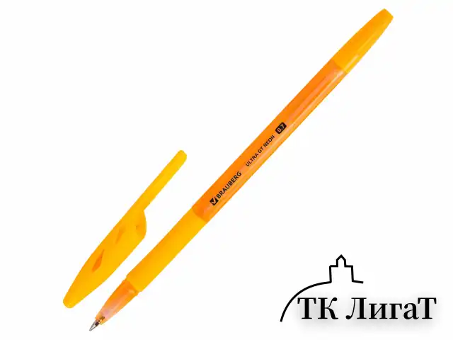 Ручка шариковая с грипом BRAUBERG "ULTRA GT NEON", СИНЯЯ, корпус ассорти, линия 0,35 мм, 144054
