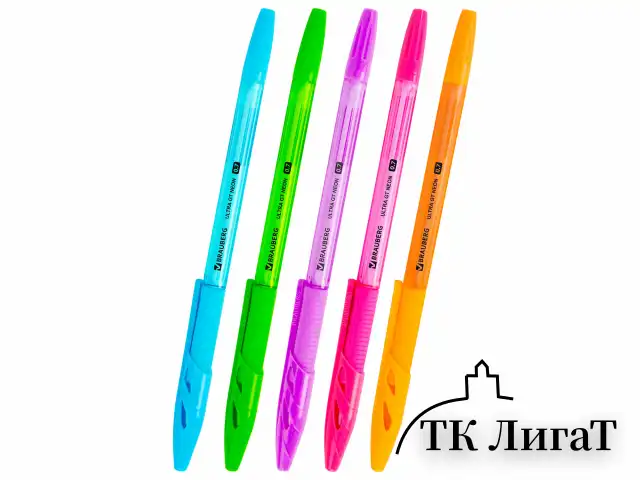 Ручка шариковая с грипом BRAUBERG "ULTRA GT NEON", СИНЯЯ, корпус ассорти, линия 0,35 мм, 144054