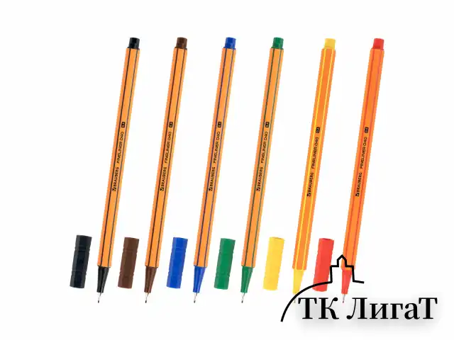 Ручки капиллярные (линеры) 6 ЦВЕТОВ, BRAUBERG "FINE 040", шестигранные, линия 0,4 мм, 144141