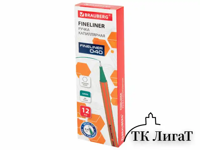 Ручка капиллярная (линер) ЗЕЛЕНАЯ, BRAUBERG "FINE 040", шестигранная, линия письма 0,4 мм, 144144