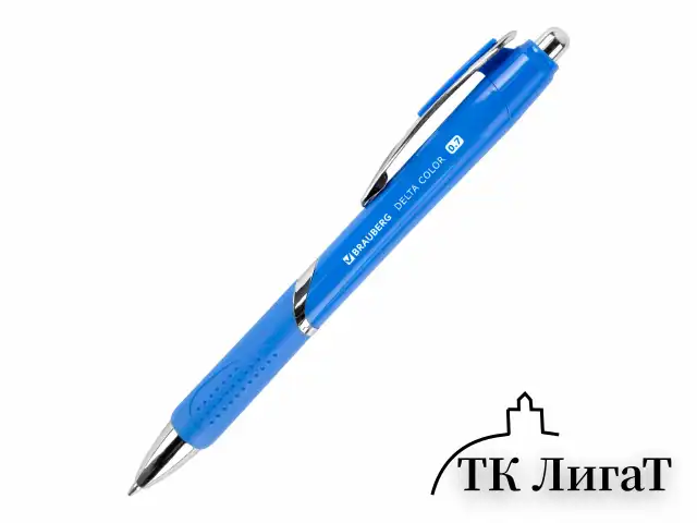 Ручка шариковая автоматическая с грипом BRAUBERG DELTA COLOR, СИНЯЯ, ассорти, узел 0,7 мм, линия письма 0,35 мм, 144202