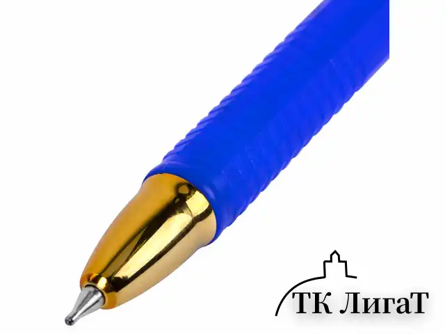 Ручка шариковая масляная BRAUBERG "Techno-X GLD", СИНЯЯ, корпус синий, золотистые детали, линия 0,5 мм, 144223