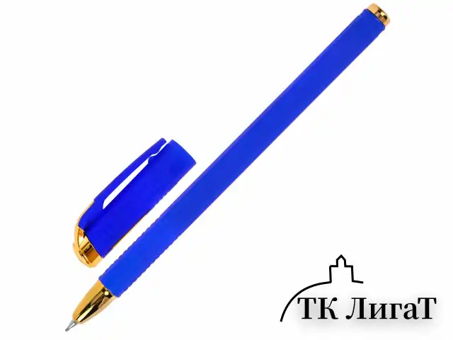 Ручка шариковая масляная BRAUBERG "Techno-X GLD", СИНЯЯ, корпус синий, золотистые детали, линия 0,5 мм, 144223