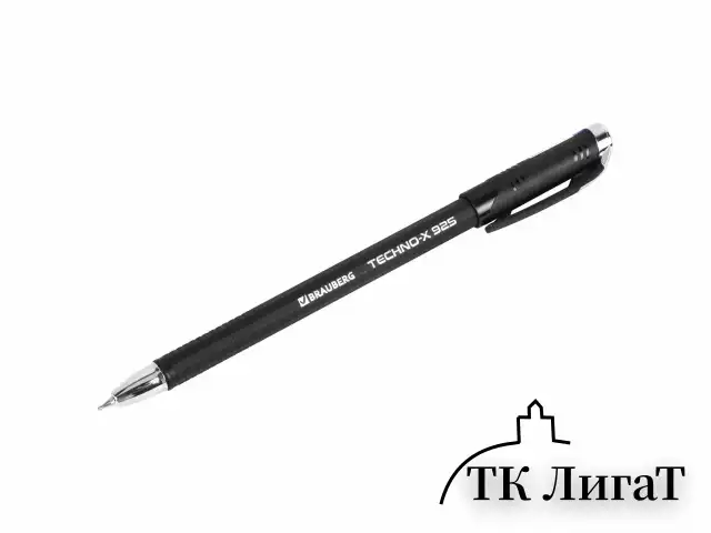 Ручка шариковая масляная BRAUBERG "Techno-X 925", СИНЯЯ, корпус черный, серебристые детали, линия 0,5 мм, 144224
