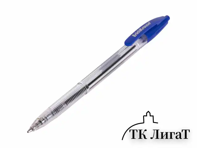 Ручка шариковая автоматическая ERICH KRAUSE R-301 СИНЯЯ, корпус прозрачный, 1 мм, линия 0,5 мм, 38509