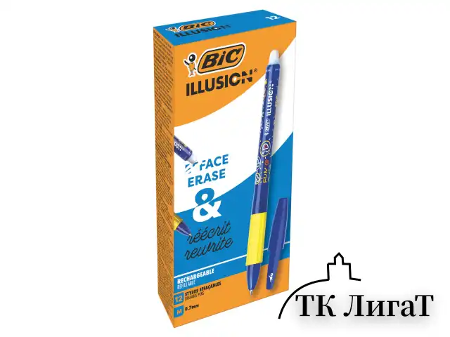 Ручка стираемая гелевая с грипом BIC "Gelocity Illusion", СИНЯЯ, корпус синий, линия 0,3 мм, 516518