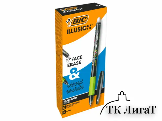 Ручка стираемая гелевая с грипом BIC "Gelocity Illusion", ЧЕРНАЯ, корпус черный, линия 0,3 мм, 516523