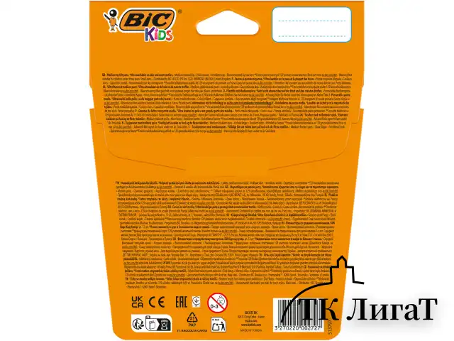 Фломастеры BIC "Kid Couleur", 12 цветов, суперсмываемые, вентилируемый колпачок, европодвес, 9202932