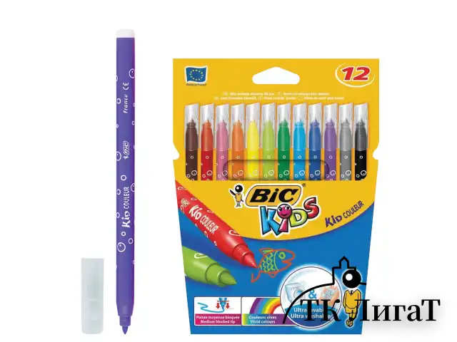Фломастеры BIC "Kid Couleur", 12 цветов, суперсмываемые, вентилируемый колпачок, европодвес, 9202932