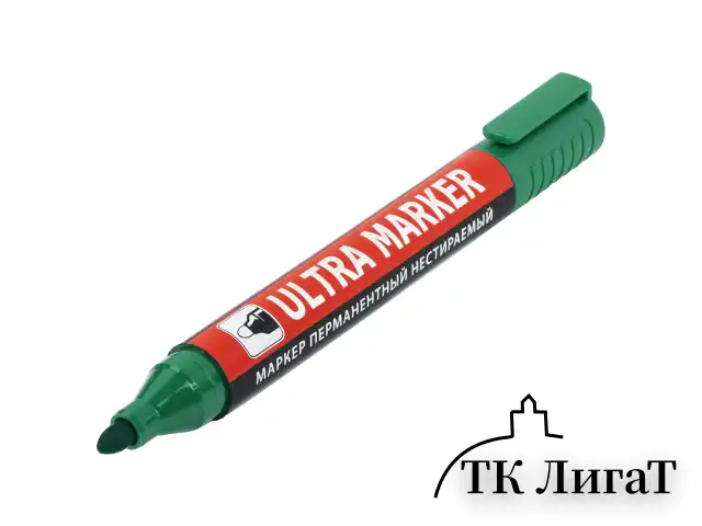 Маркер перманентный ULTRA MARKER, ЗЕЛЕНЫЙ, 3,5 мм, с клипом, BRAUBERG, 152207