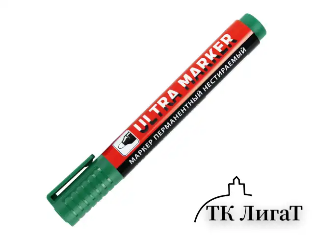 Маркер перманентный ULTRA MARKER, ЗЕЛЕНЫЙ, 3,5 мм, с клипом, BRAUBERG, 152207