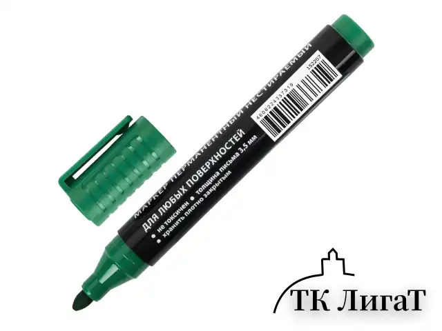 Маркер перманентный ULTRA MARKER, ЗЕЛЕНЫЙ, 3,5 мм, с клипом, BRAUBERG, 152207