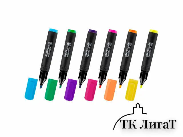 Набор текстовыделителей 6 НЕОНОВЫХ ЦВЕТОВ, АССОРТИ, STAFF College "STICK NEON", линия письма 1-4 мм, скошенный наконечник, 152534