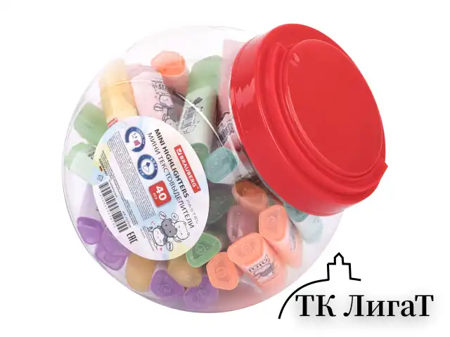 Текстовыделитель мини с принтами BRAUBERG "PASTEL", АССОРТИ В ПЛАСТИКОВОЙ БАНКЕ, 1-5 мм, 152536