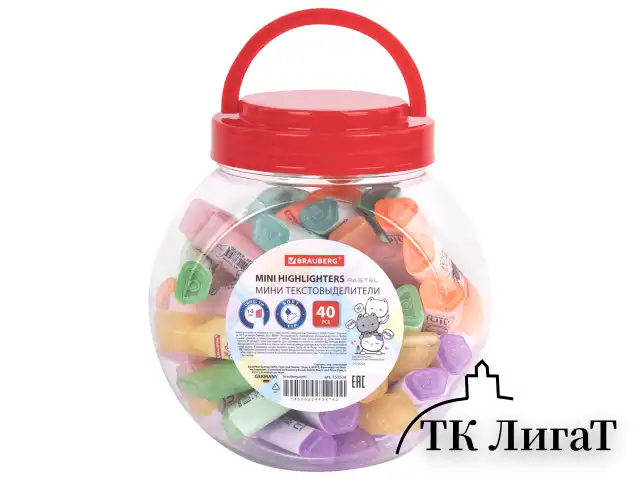 Текстовыделитель мини с принтами BRAUBERG "PASTEL", АССОРТИ В ПЛАСТИКОВОЙ БАНКЕ, 1-5 мм, 152536