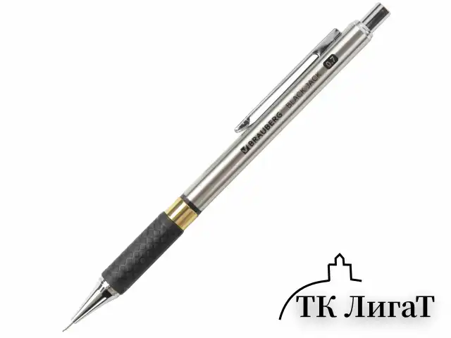 Карандаш механический 0,7 мм, BRAUBERG "Black Jack", металлический корпус, ластик, резиновый грип, 180467