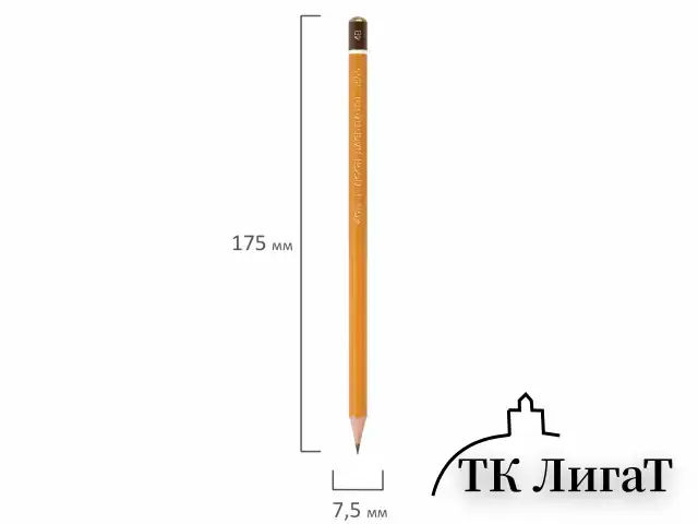 Карандаш чернографитный KOH-I-NOOR 1500, 1 шт., 4B, корпус желтый, заточенный, 150004B01170RU