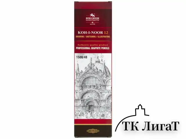 Карандаш чернографитный KOH-I-NOOR 1500, 1 шт., 4B, корпус желтый, заточенный, 150004B01170RU