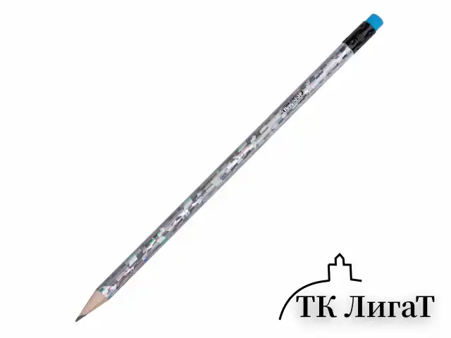 Карандаш чернографитный ПИФАГОР, 1 шт., НВ, с ластиком ассорти, фольгированный корпус (серебряный), 180618