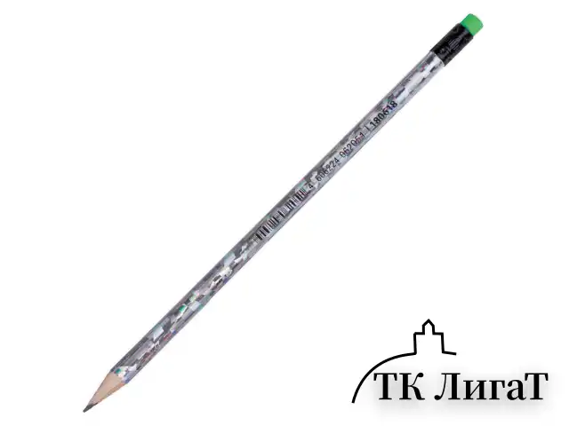 Карандаш чернографитный ПИФАГОР, 1 шт., НВ, с ластиком ассорти, фольгированный корпус (серебряный), 180618