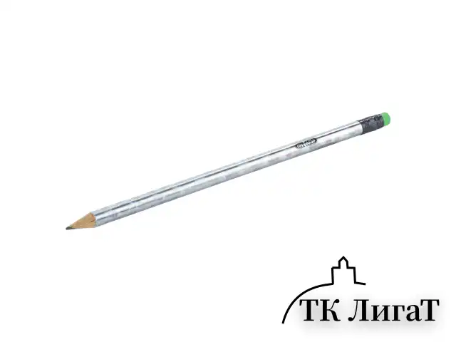 Карандаш чернографитный ПИФАГОР, 1 шт., НВ, с ластиком ассорти, фольгированный корпус (серебряный), 180618