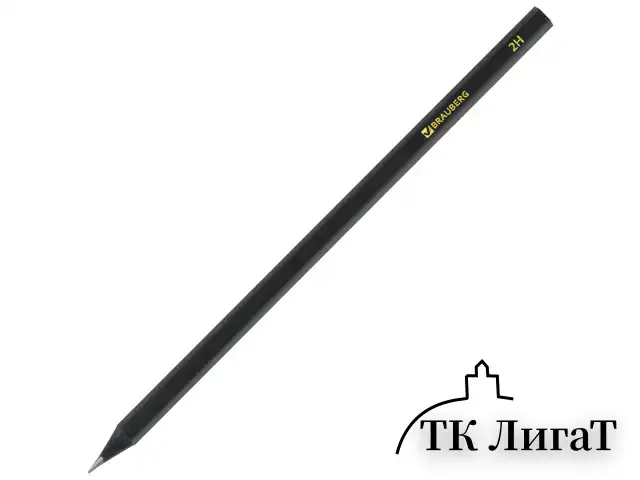 Карандаши чернографитные BRAUBERG НАБОР 12 шт., "Black Jack", 2Н-4В, без резинки, черные, дерево, заточенные, 180620