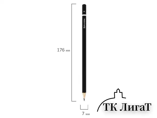 Карандаш чернографитный BRAUBERG, 1 шт., "Touch line", В, корпус черный, заточенный, 180622