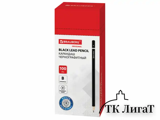 Карандаш чернографитный BRAUBERG, 1 шт., "Touch line", В, корпус черный, заточенный, 180622