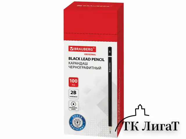 Карандаш чернографитный BRAUBERG, 1 шт., "Touch line", 2В, корпус черный, заточенный, 180623