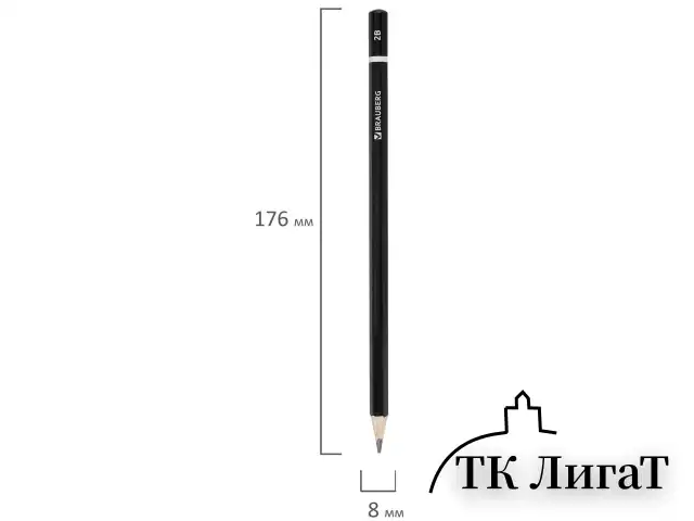 Карандаш чернографитный BRAUBERG, 1 шт., "Touch line", 2В, корпус черный, заточенный, 180623