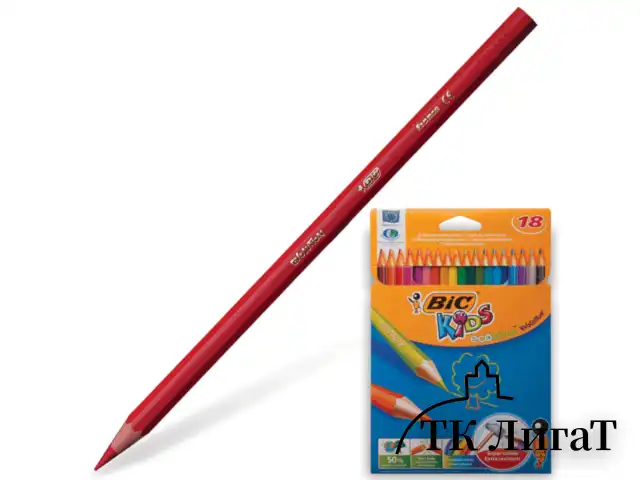 Карандаши цветные пластиковые BIC (Франция) "Evolution", 18 цветов, заточенные, в картонной упаковке с европодвесом, 829728, 9375173