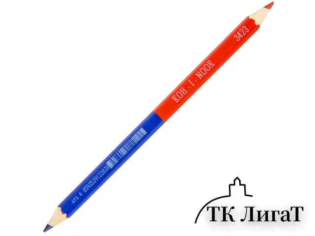 Карандаш двухцветный КРАСНО-СИНИЙ, KOH-I-NOOR, УТОЛЩЕННЫЙ, 1 шт., шестигранный, грифель 3,8 мм, натуральное дерево, 3423, 34230EG006KS