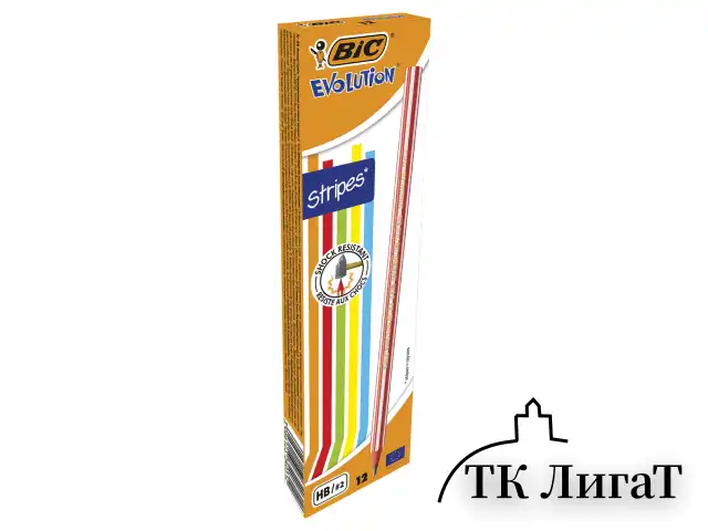 Карандаш чернографитный BIC, 1 шт., "Evolution Stripes", HB, корпус ассорти, 918487