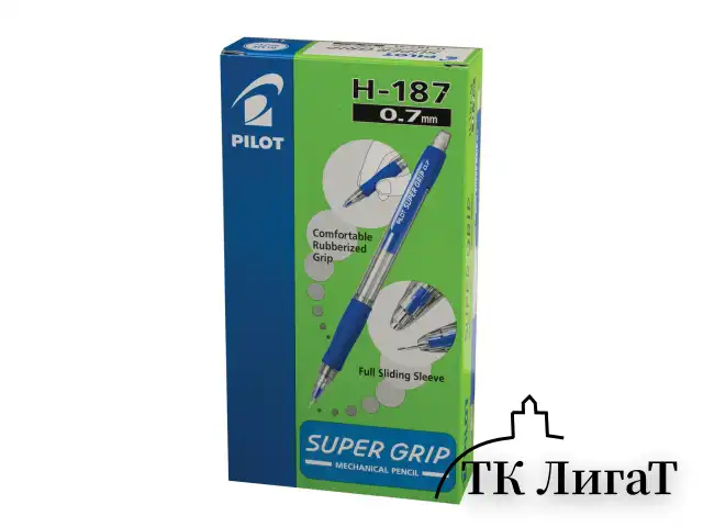 Карандаш механический 0,7 мм, PILOT H-187 "Super Grip", ластик, резиновый грип, корпус синий, H-187-SL, Н-187