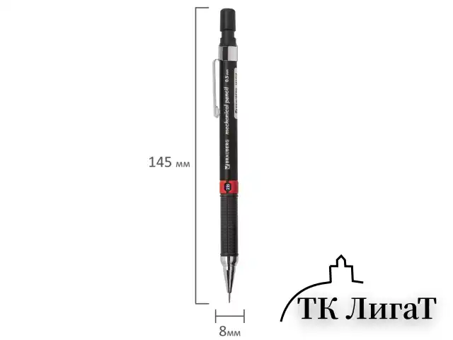 Карандаш механический 0,5 мм, BRAUBERG "Ring", ластик, корпус черный, детали ассорти, 181418