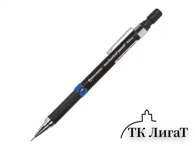 Карандаш механический 0,5 мм, BRAUBERG "Ring", ластик, корпус черный, детали ассорти, 181418