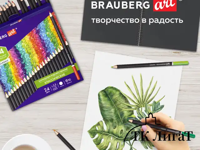 Карандаши художественные цветные BRAUBERG ART CLASSIC, 24 цвета, МЯГКИЙ грифель 3,3 мм, 181537