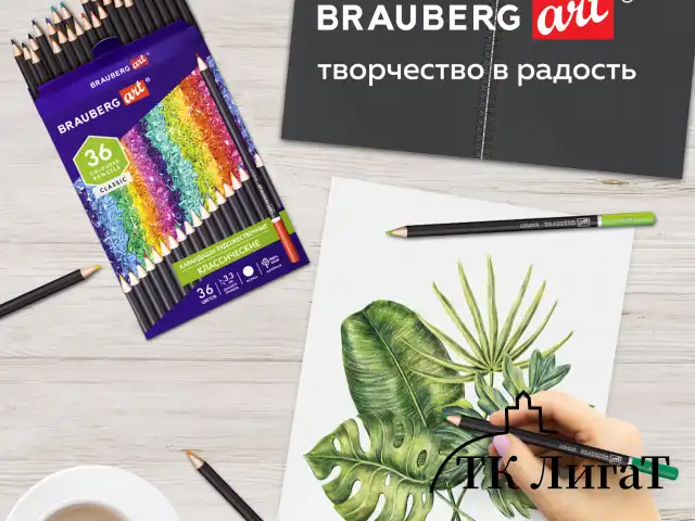 Карандаши художественные цветные BRAUBERG ART CLASSIC, 36 цветов, МЯГКИЙ грифель 3,3 мм, 181538