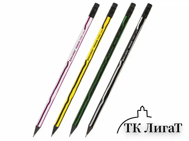 Карандаш чернографитный BRAUBERG "PREMIUM TURKEY", 1 шт., "Lines", НВ, ассорти, дисплей, 181568
