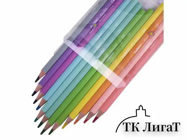 Карандаши цветные пастельные CARIOCA "Pastel", 12 цветов, ПВХ-чехол, шестигранные, грифель 3,3 мм, натуральное дерево, 43034