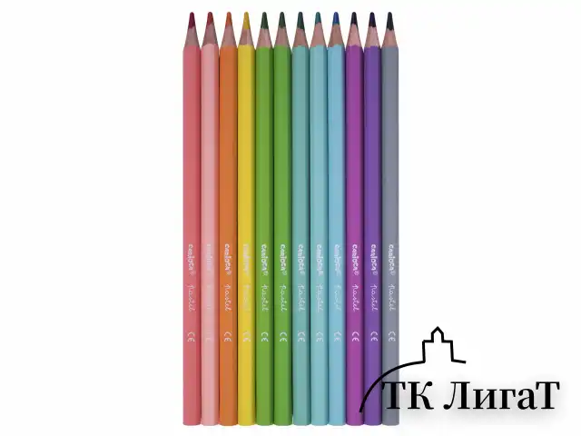 Карандаши цветные пастельные CARIOCA "Pastel", 12 цветов, ПВХ-чехол, шестигранные, грифель 3,3 мм, натуральное дерево, 43034