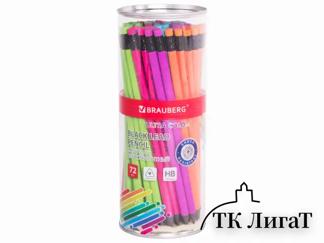 Карандаш чернографитный BRAUBERG "ULTRA COLOR", 1 шт., HB, с ластиком, пластиковый, 181708