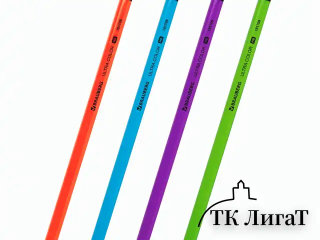 Набор карандашей чернографитных BRAUBERG "ULTRA COLOR" 4 шт., HB, с ластиком, пластиковые, 181709