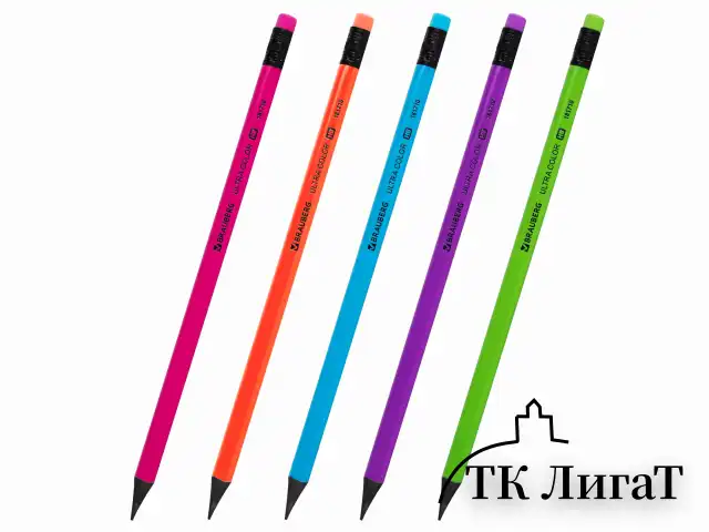 Набор карандашей чернографитных BRAUBERG "ULTRA COLOR" 12 шт., HB, с ластиком, пластиковые, 181710