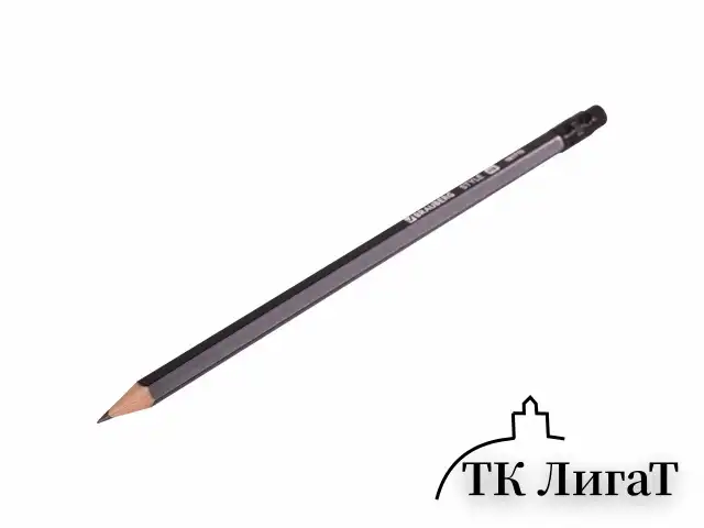 Набор карандашей чернографитных BRAUBERG "Style" 12 шт., HB, с ластиком, корпус черно-серый, 181719